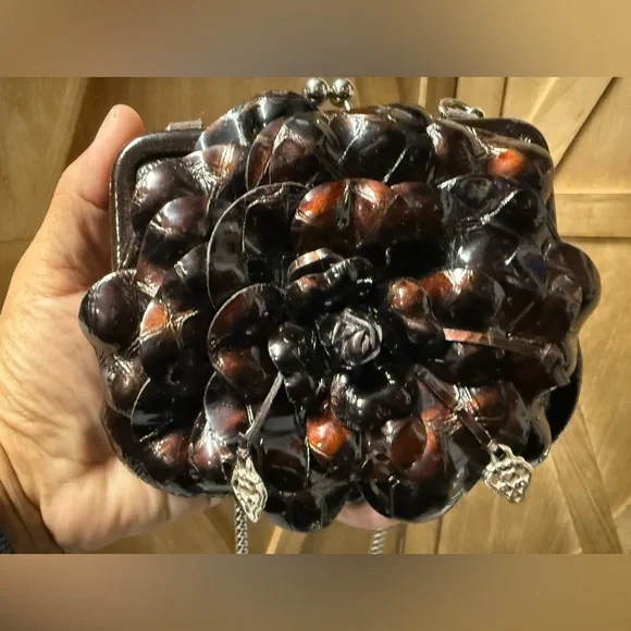 Brighton Preloved Brown Patton Floral Leather Clutch - Picture 1 of 9